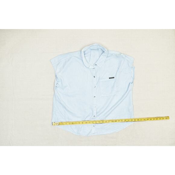 Calvin Klein Jeans Women's Light Blue Tencel Lyocell Short Sleeve Top - Picture 5 of 8